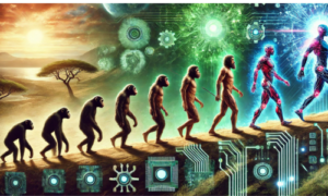 Image depicting evolution of man to AI man